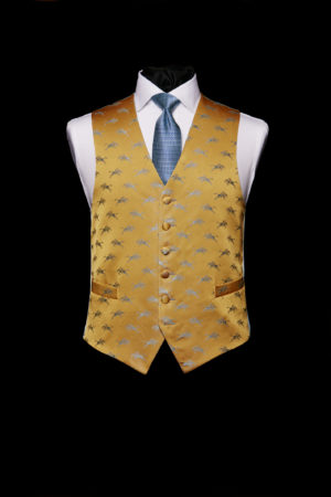 Gold silk waistcoat with blue horses