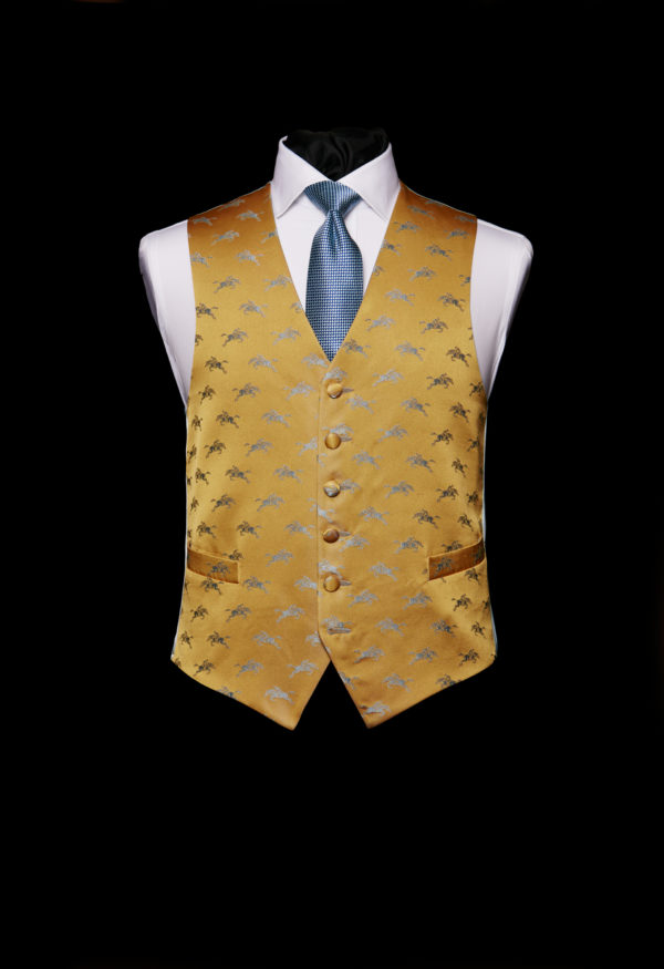 Gold silk waistcoat with blue horses