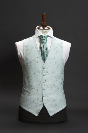 Mint green linen embroidered waistcoat with green embroidery and piping
