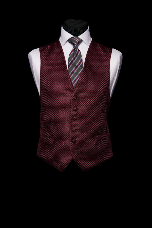 Dark purple silk and linen large basket weave woven waistcoat