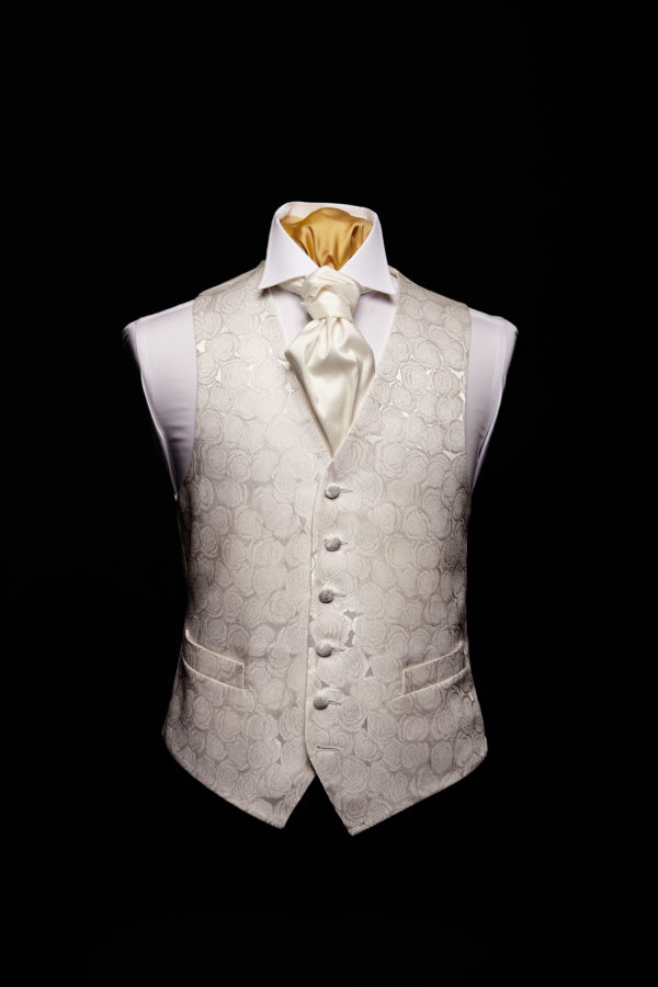 Ivory silk roses waistcoat with silk pipi