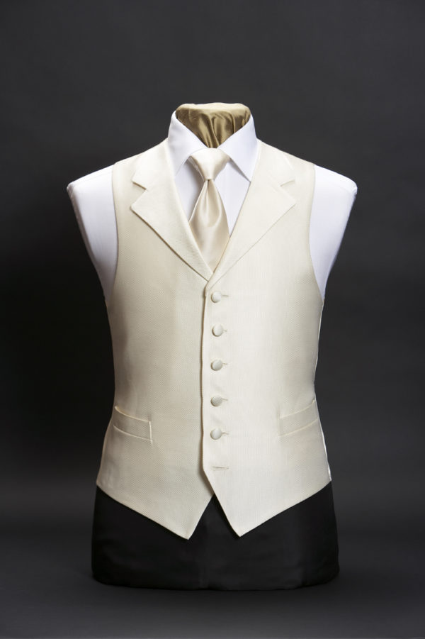 Ivory silk small basket weave waistcoat with lapels