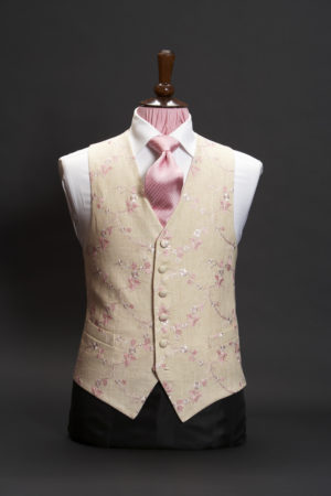 Cream linen waistcoat with pink and ivory embroidery