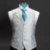Turquoise and blue silk jacquard damask waistcoat with lapels