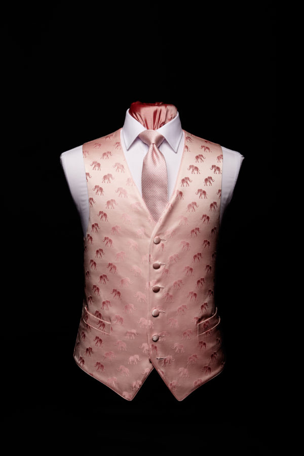 Pink on pink silk elephant waistcoat with pink silk piping