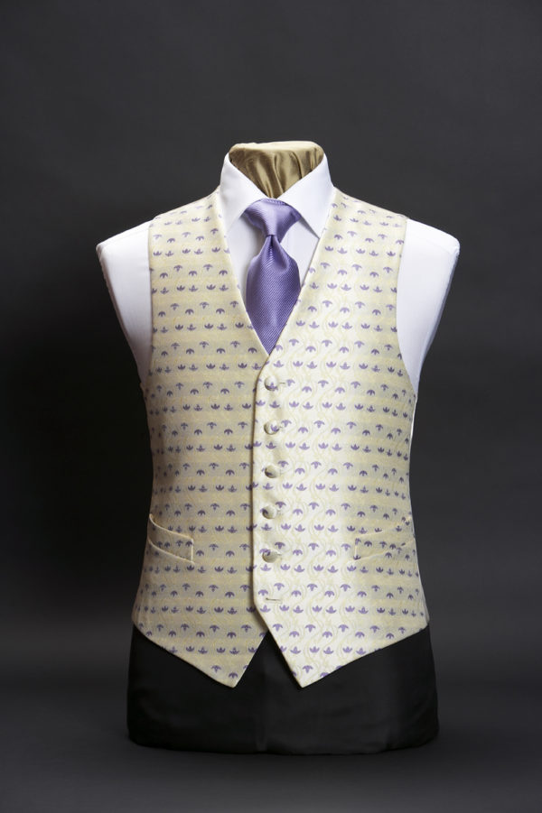 Cream silk waistcoat with lilac tulips