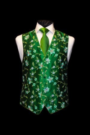 Green pink and turquoise silk embroidered floral waistcoat