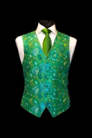 Green and turquoise silk floral embroidered waistcoat