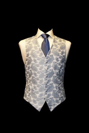 Blue jacquard paisley vintage silk waistcoat