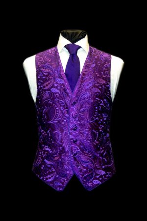Purple silk paisley embroidered waistcoat