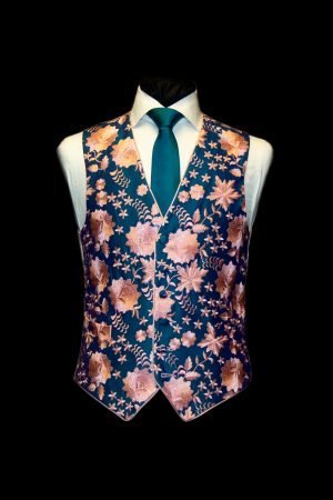 Turquoise and pink silk embroidered waistcoat