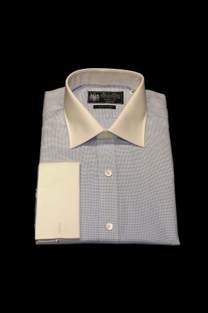 Light blue basket weave pure cotton white collar and cuff shirt