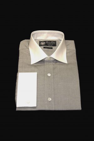Silver grey pure cotton white collar and cuff shirt