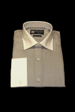 Grey basket weave pure cotton white collar and cuff shirt