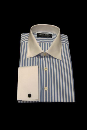 Sky blue stripe pure cotton white collar and cuff shirt