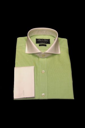 Lime green pure cotton white collar and cuff shirt