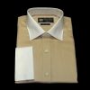 Peanut brown pure cotton white collar and cuff shirt